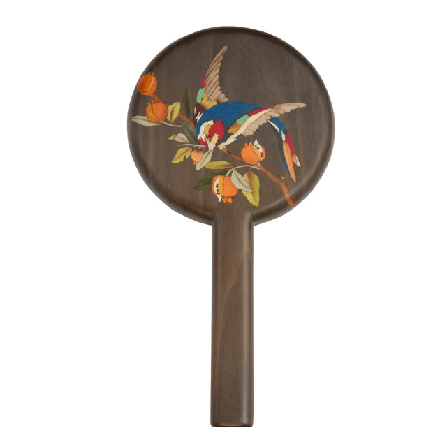 Bird and Pomegranate Print Marquetry Hand Mirror
