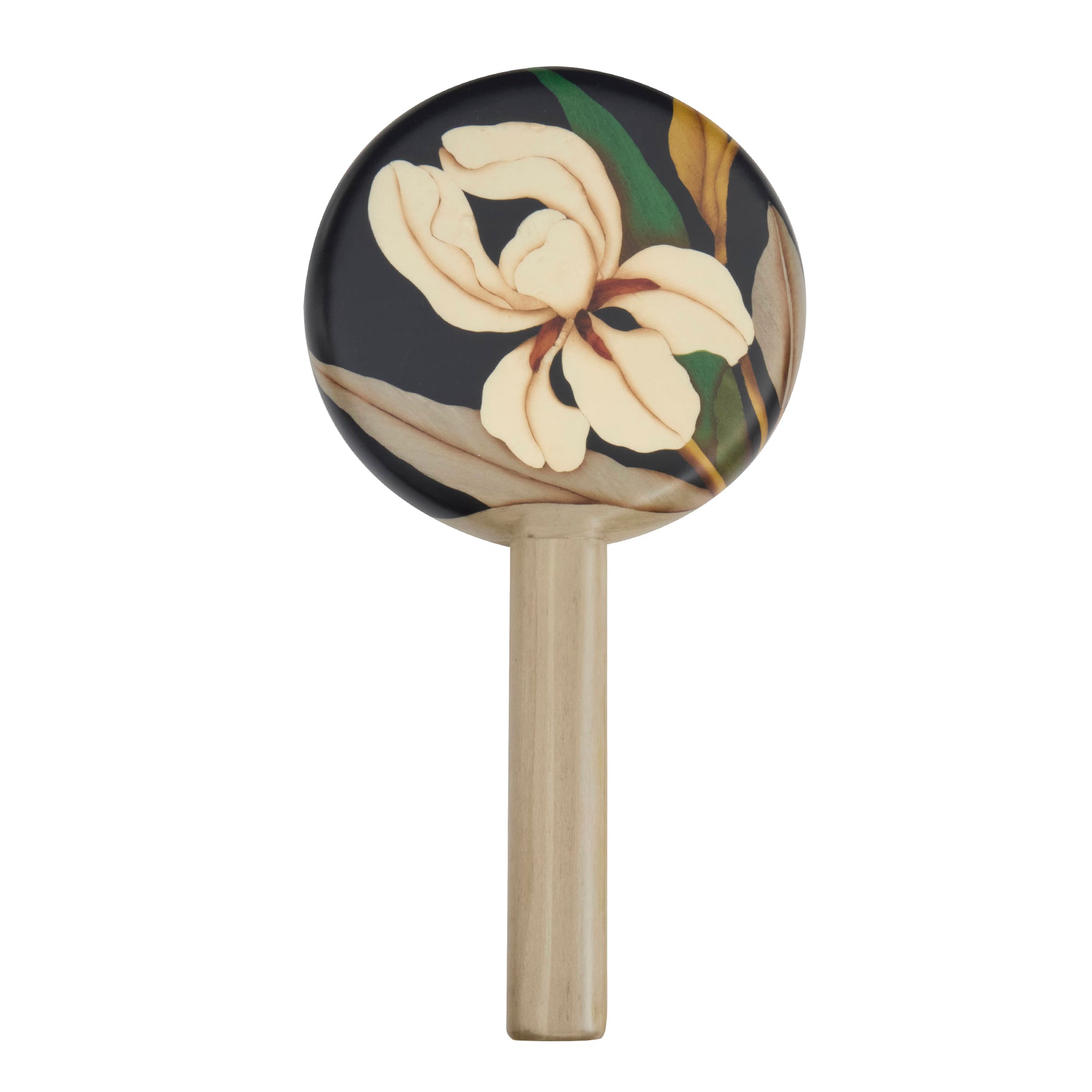 White Orchid Print Marquetry Hand Mirror