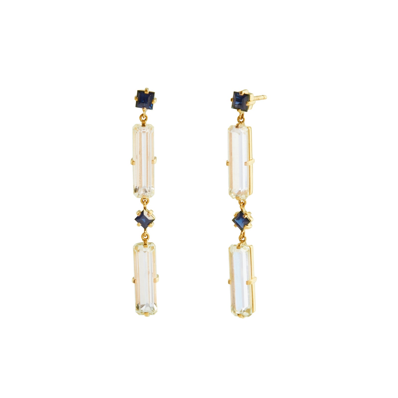 YI Collection Blue Sapphire and White Topaz Cascade Earrings - Earrings - Broken English Jewelry front and side view