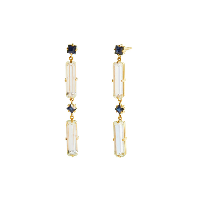 YI Collection Blue Sapphire and White Topaz Cascade Earrings - Earrings - Broken English Jewelry front and side view
