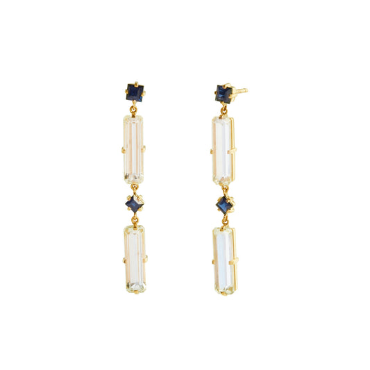 Blue Sapphire and White Topaz Cascade Earrings - Main Img