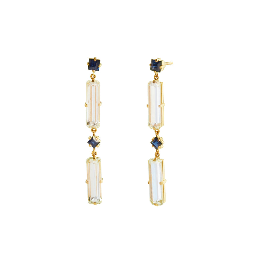 YI Collection Blue Sapphire and White Topaz Cascade Earrings - Earrings - Broken English Jewelry front and side view