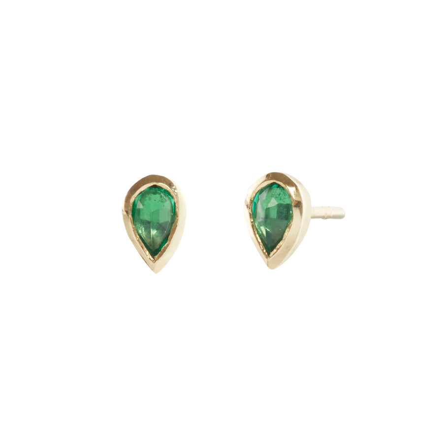 Brooke Gregson Emerald Teardrop Studs - Earrings - Broken English Jewelry front and angled view