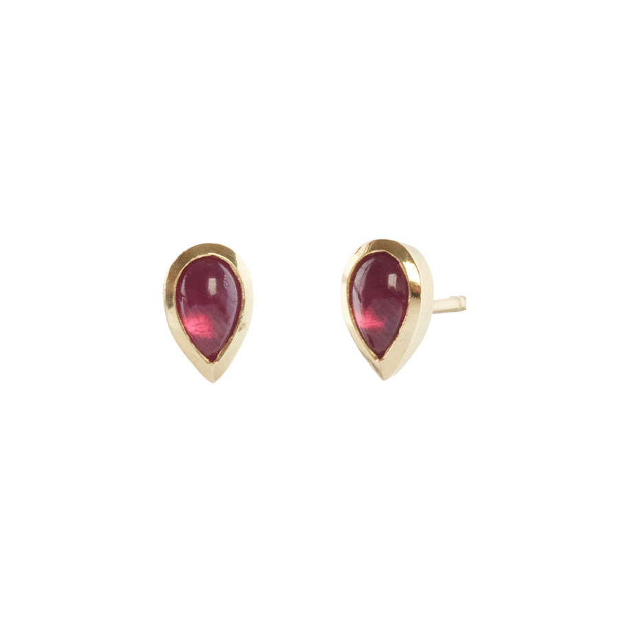 Brooke Gregson Ruby Teardrop Studs - Earrings - Broken English Jewelry front and angled view