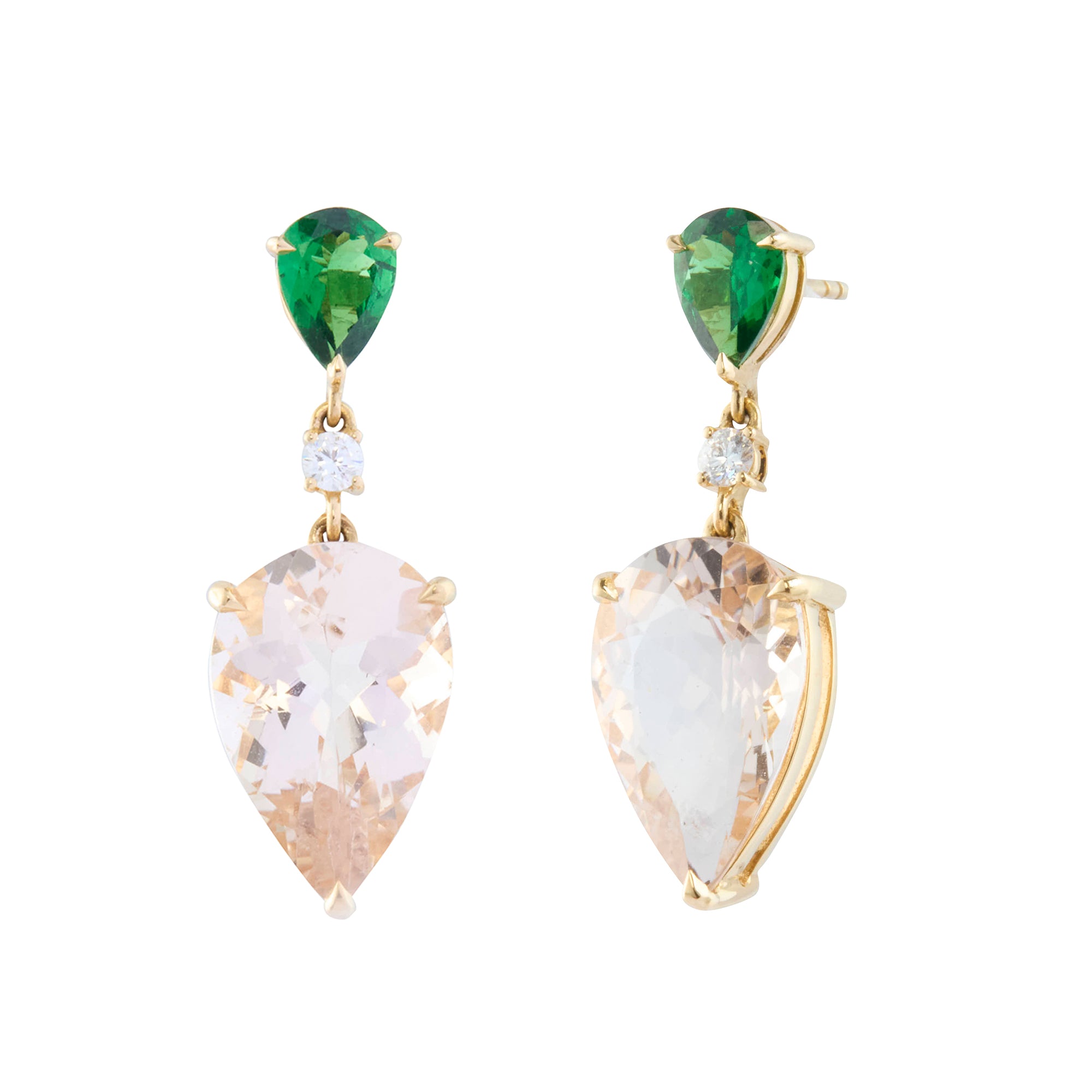 Spring's Dewdrop Tsavorite Morganite Diamond Earrings