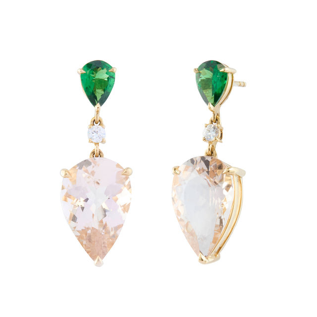 Spring's Dewdrop Tsavorite Morganite Diamond Earrings