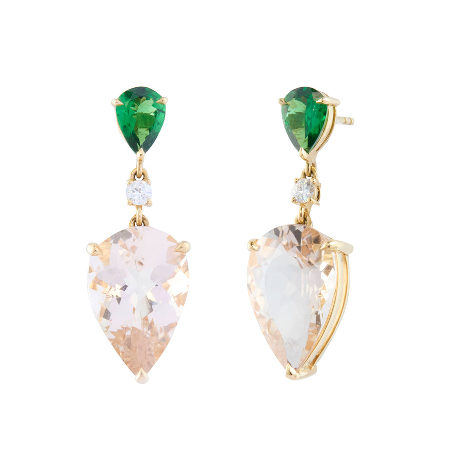 Spring's Dewdrop Tsavorite Morganite Diamond Earrings