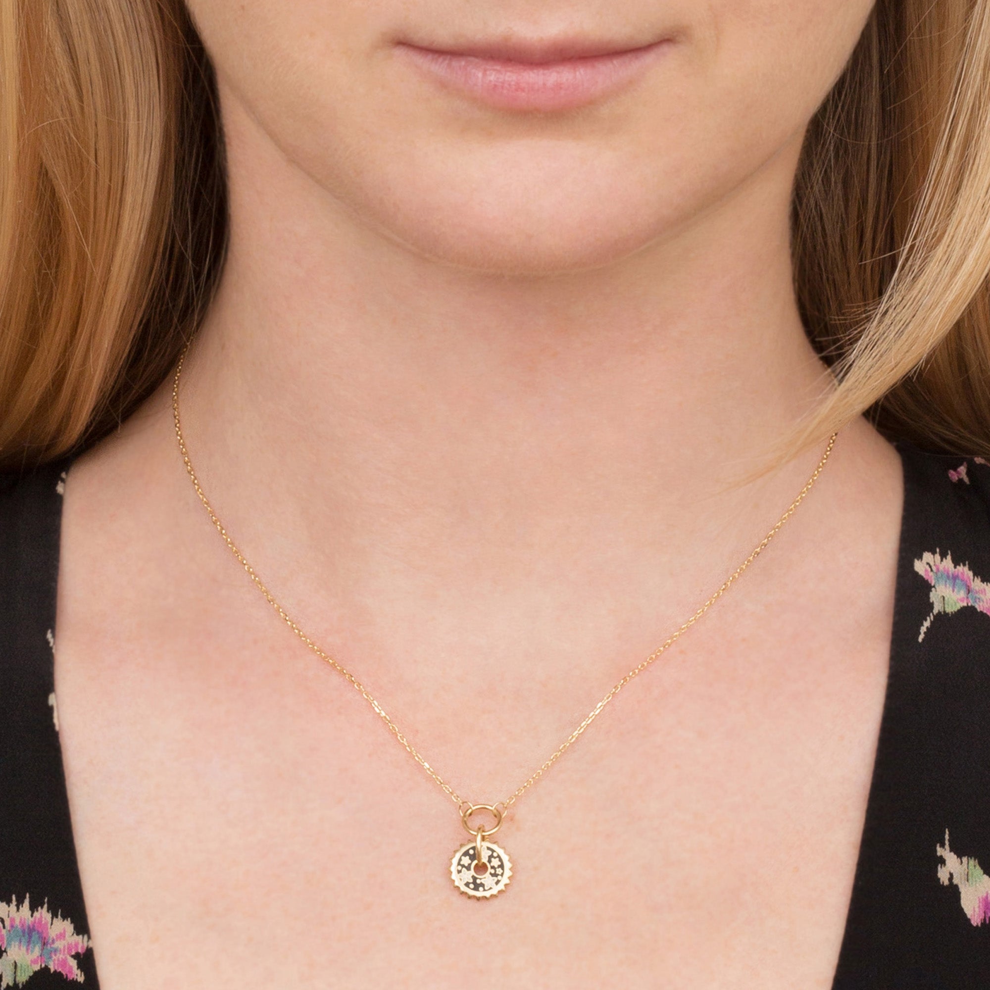 Foundrae Dark Blossom Pendant - Broken English Jewelry on model