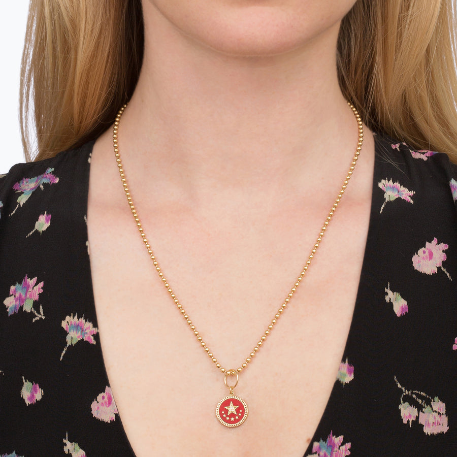 Foundrae Petite Champlevé Star Medallion - Red - Broken English Jewelry on model