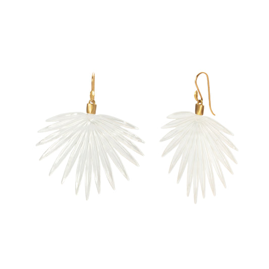 Large White Mother of Pearl Fan Palm Earrings - Main Img