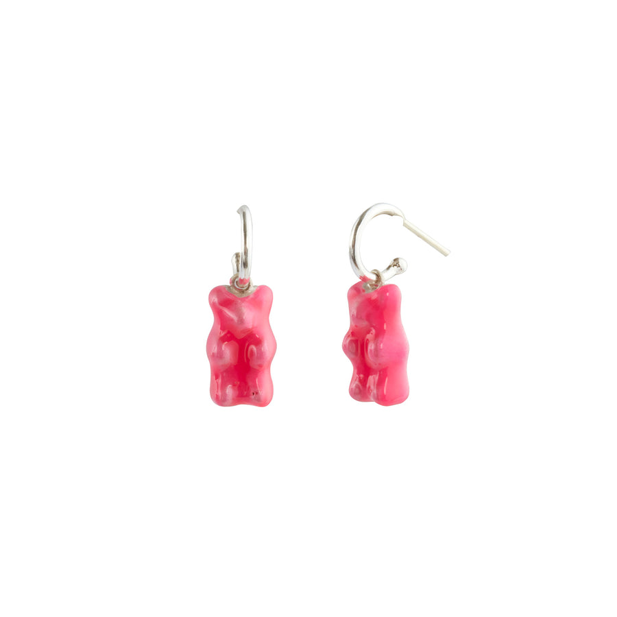 Maggoosh Gummy Hoops - Neon Pink - Earrings - Broken English Jewelry front and angled view
