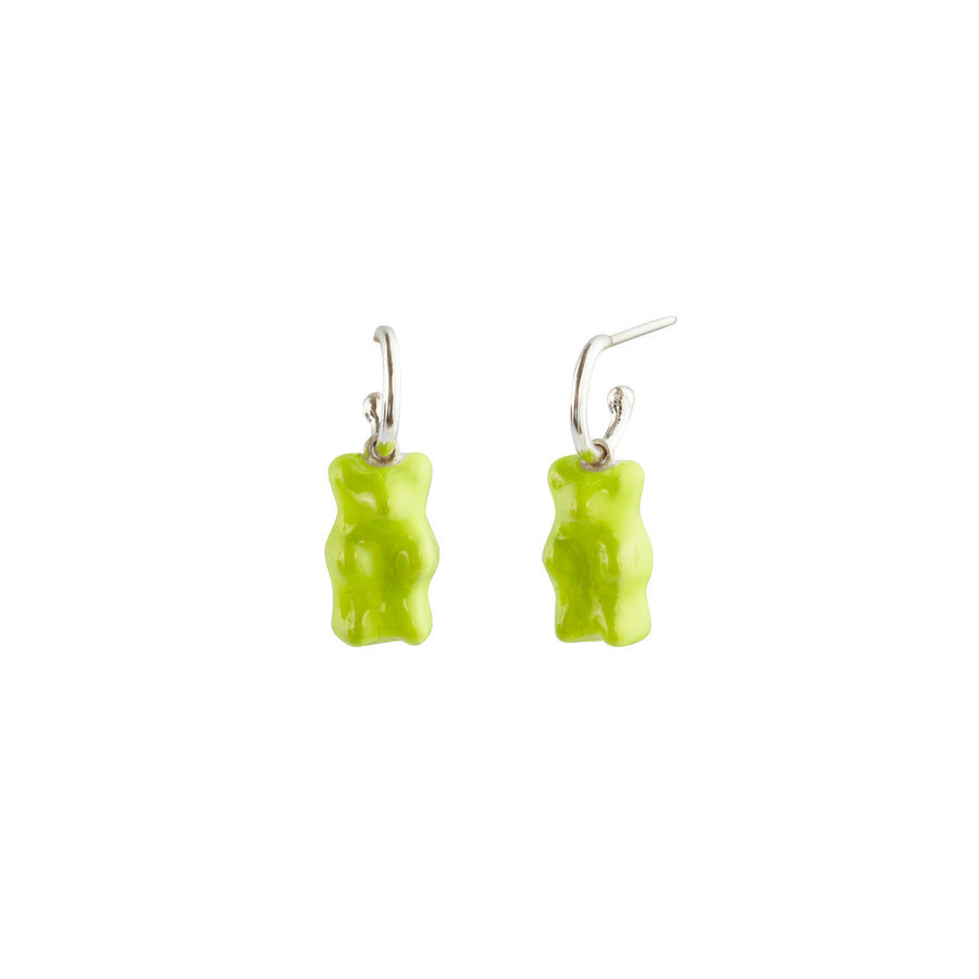 Maggoosh Gummy Hoops - Neon Yellow - Earrings - Broken English Jewelry front and angled view