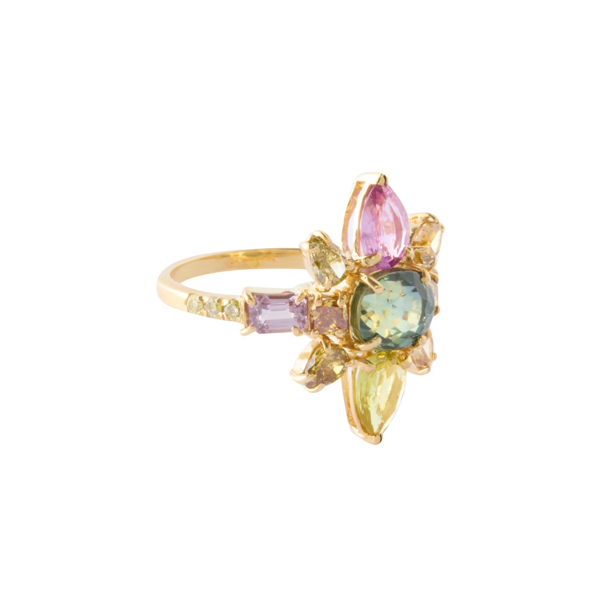 Galaxy Ring - Multi Color Sapphire and Natural Color Diamond