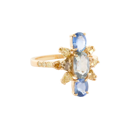 Diamond and Blue Sapphire Celestial Cluster Galaxy Ring