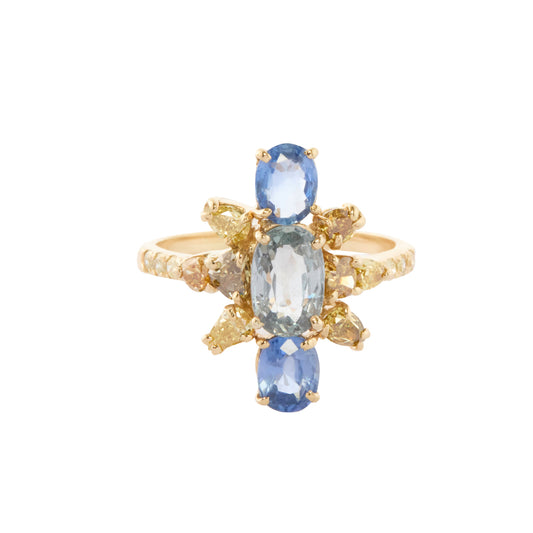 Diamond and Blue Sapphire Celestial Cluster Galaxy Ring - Main Img