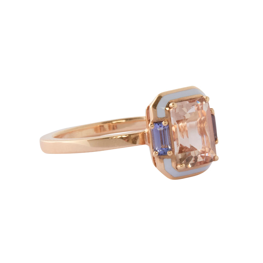 Morganite and Tanzanite Lilac Enamel Gemma Ring