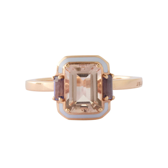 Morganite and Tanzanite Lilac Enamel Gemma Ring