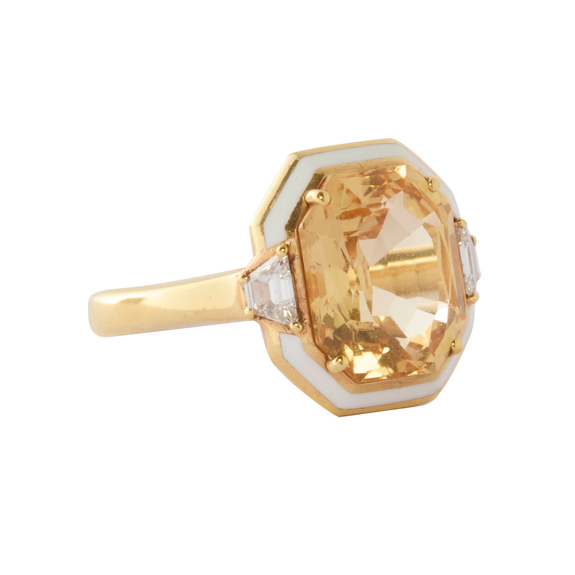 Diamond and Yellow Topaz Ivory Enamel Gemma Ring