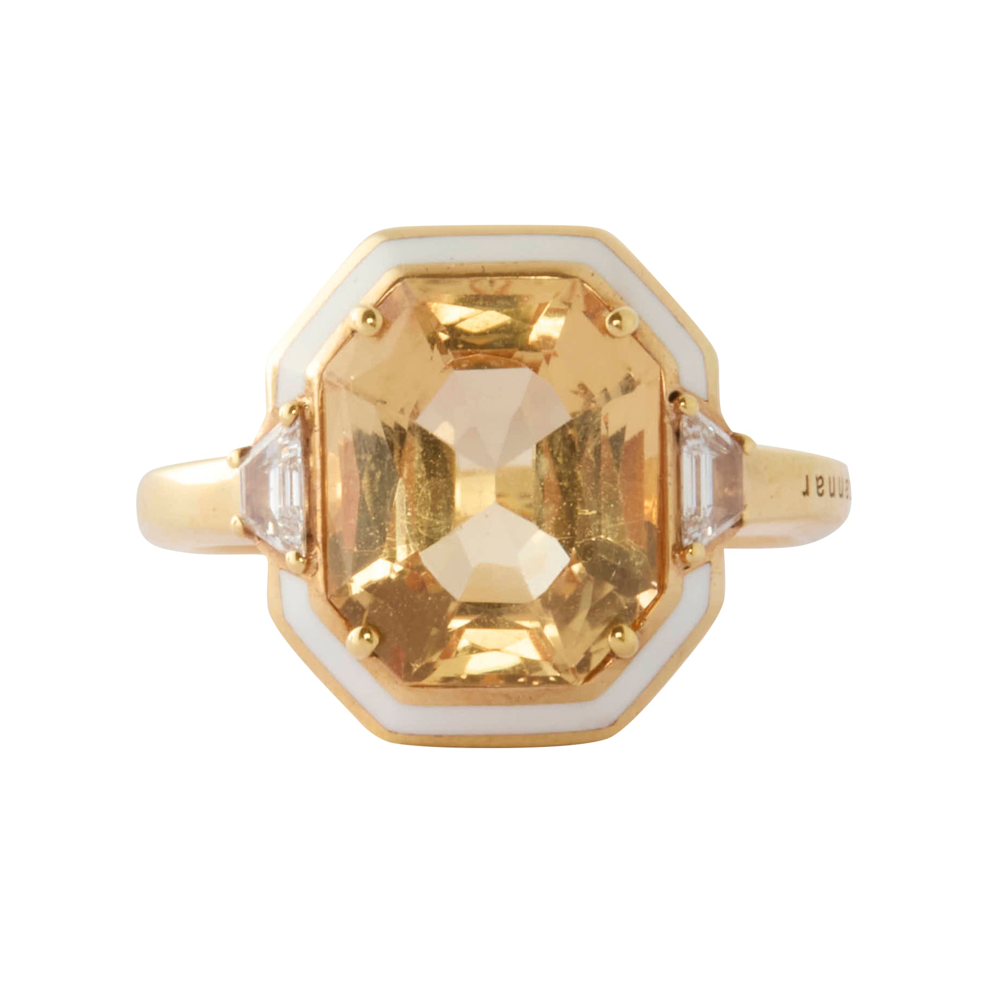 Diamond and Yellow Topaz Ivory Enamel Gemma Ring