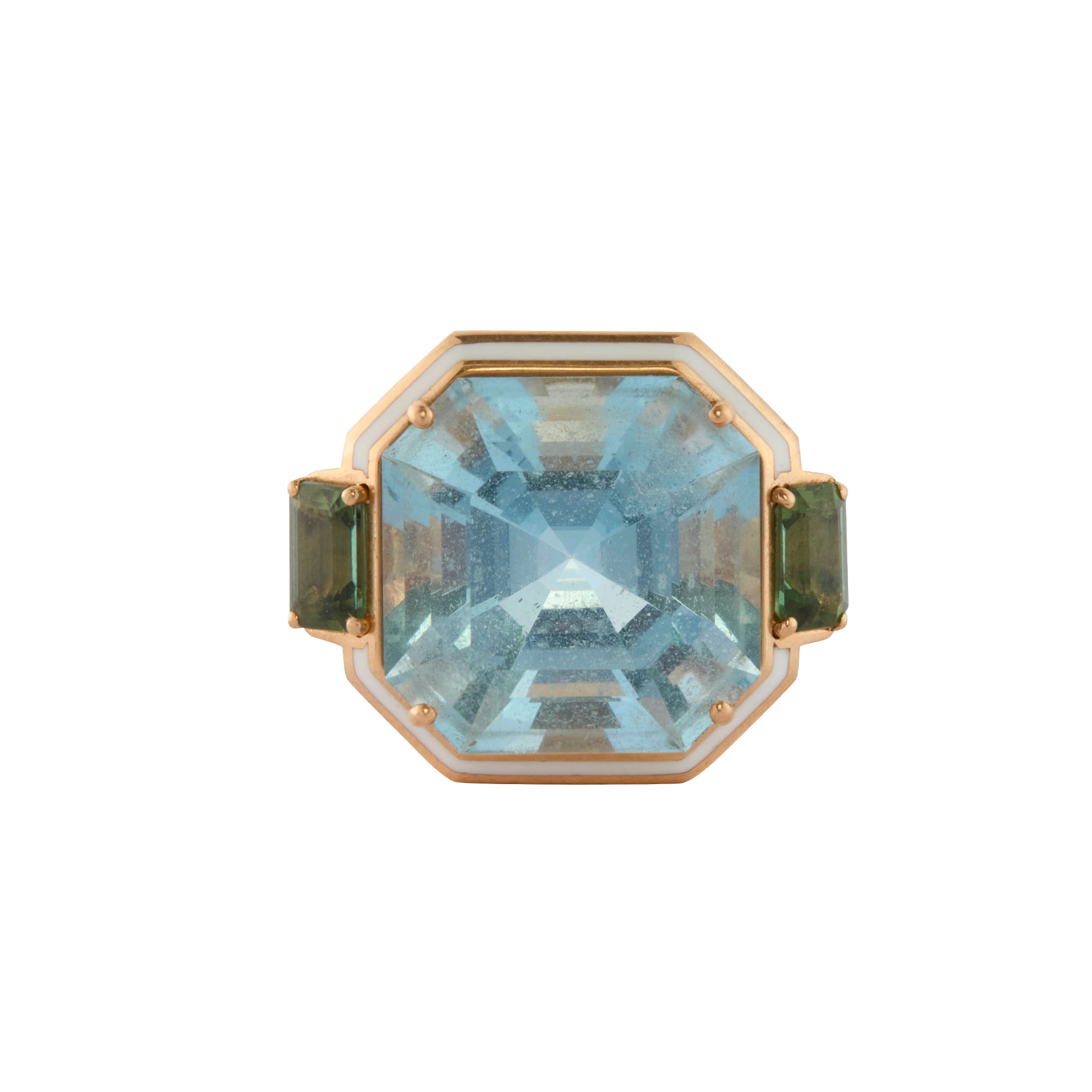 Green Tourmaline and Aquamarine Gemma Ring