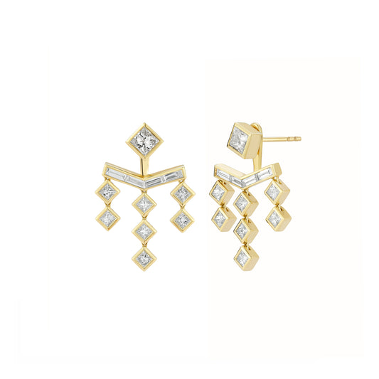 Three Drop Fringe Earrings – Diamond - Main Img