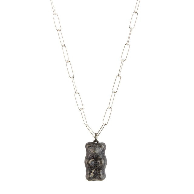 Maggoosh Gummy Pendant Necklace - Midnight Paperclip Silver - Necklaces - Broken English Jewelry front view