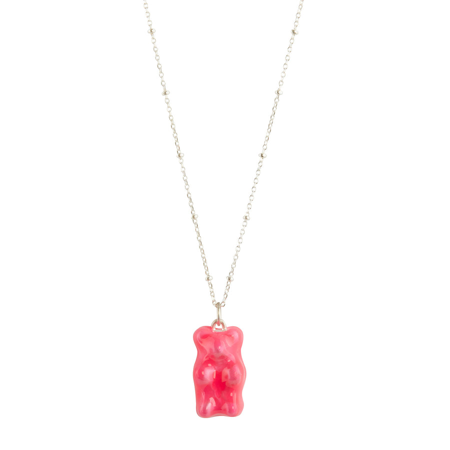 Maggoosh Gummy Pendant Necklace - Neon Pink Ball Silver - Necklaces - Broken English Jewelry front view