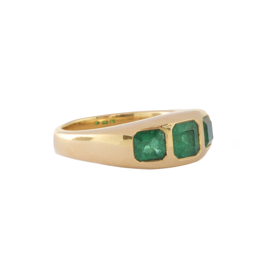 Gerald & I Three Emerald Ring- Rings - Broken English Jewelry side view
