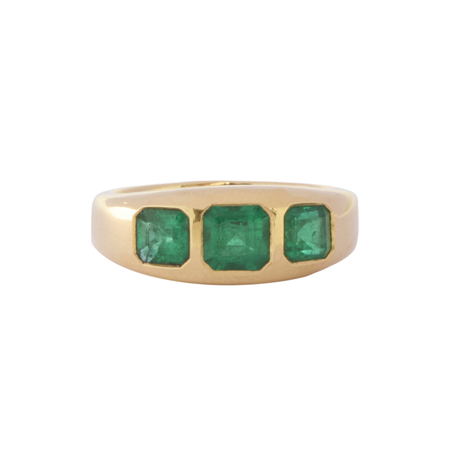 Gerald & I Three Emerald Ring- Rings - Broken English Jewelry front view