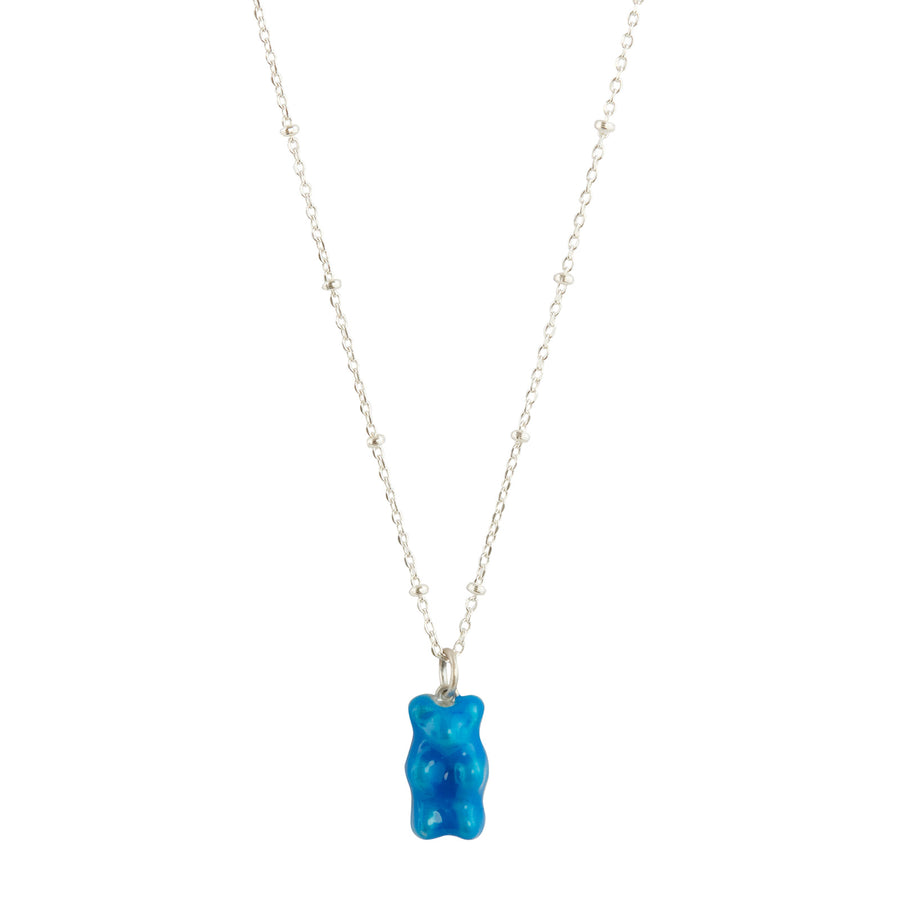 Maggoosh Mini Gummy Pendant Necklace - Neon Blue & Ball Silver- Necklaces - Broken English Jewelry front view