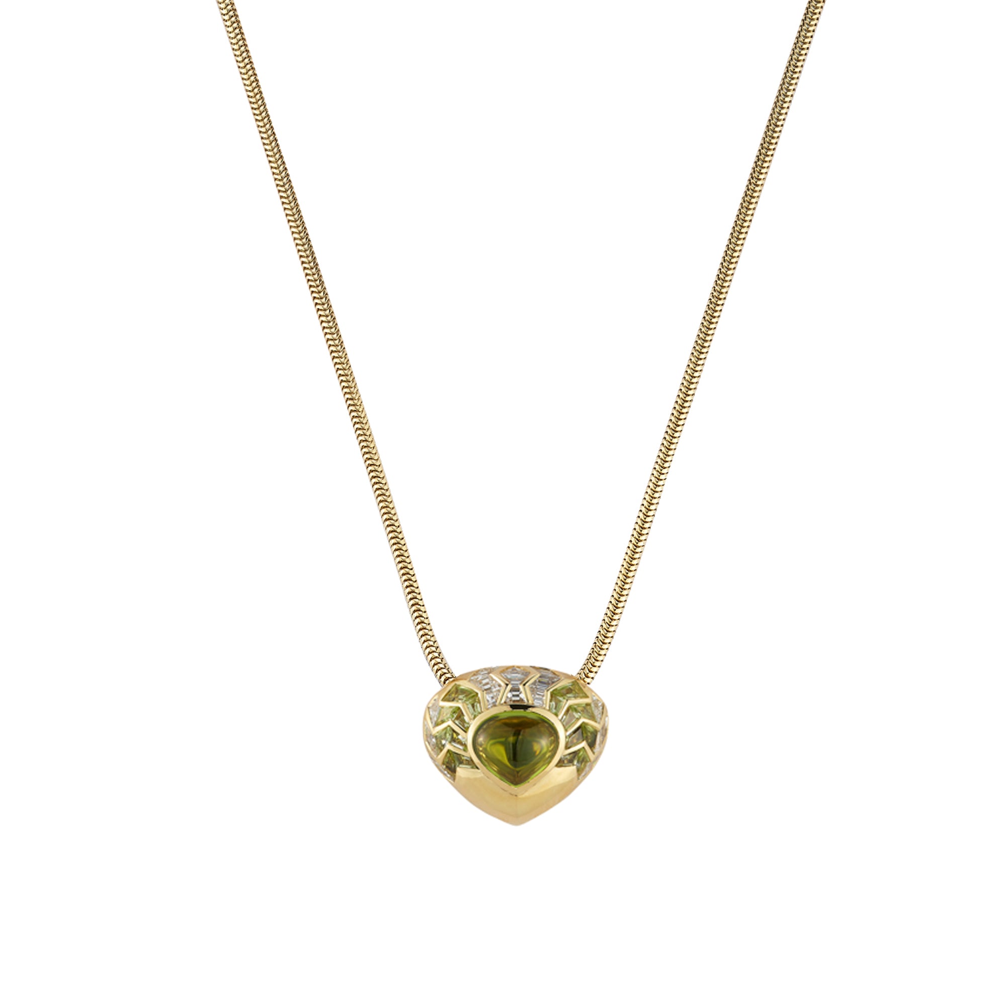 Diamond and Peridot Flora Shield Necklace