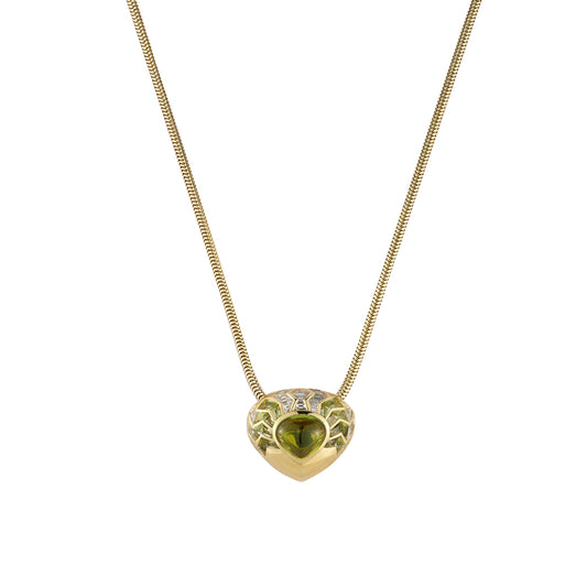 Diamond and Peridot Flora Shield Necklace - Main Img