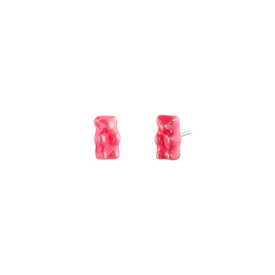 Maggoosh Gummy Studs - Neon Pink - Earrings - Broken English Jewelry front and angled view
