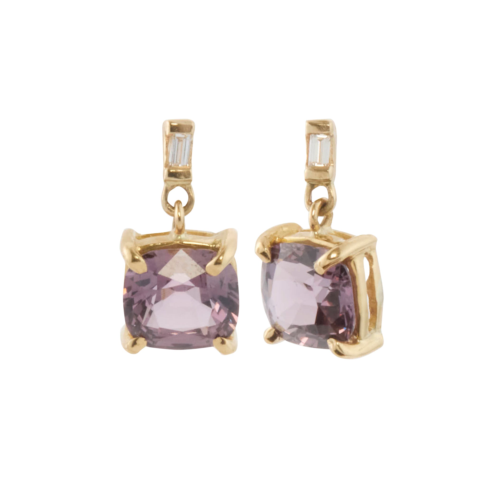 Purple Spinel and Baguette Diamond Cushion Galaxy Earrings