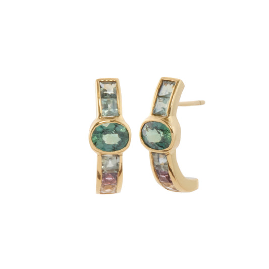 Multi Color Sapphire Galaxy Hook Earrings - Main Img