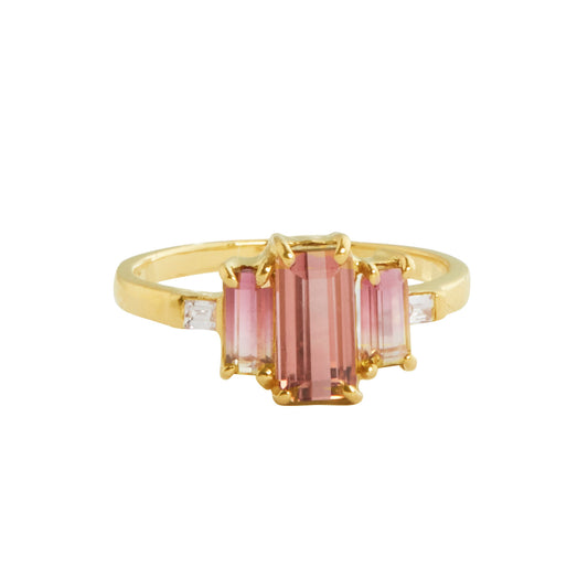 One-Of-A-Kind Three Stone Pink Galaxy Ring - Main Img