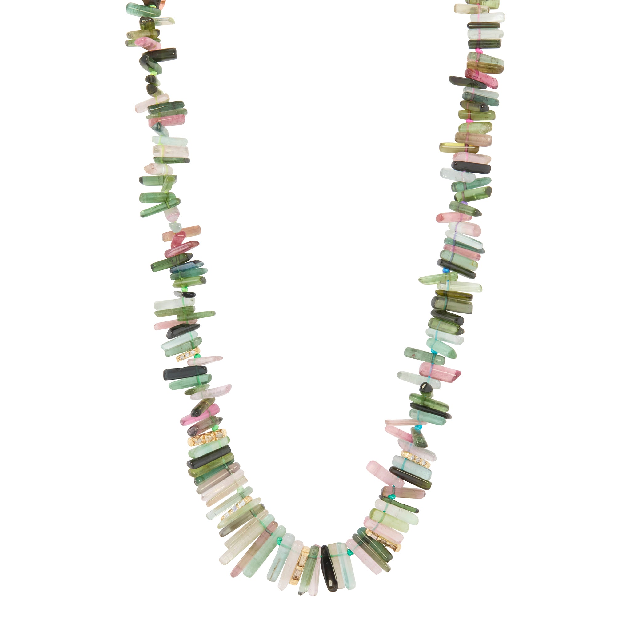 Multi Color Tourmaline and Champagne Baguette Diamond Beaded Galaxy Necklace