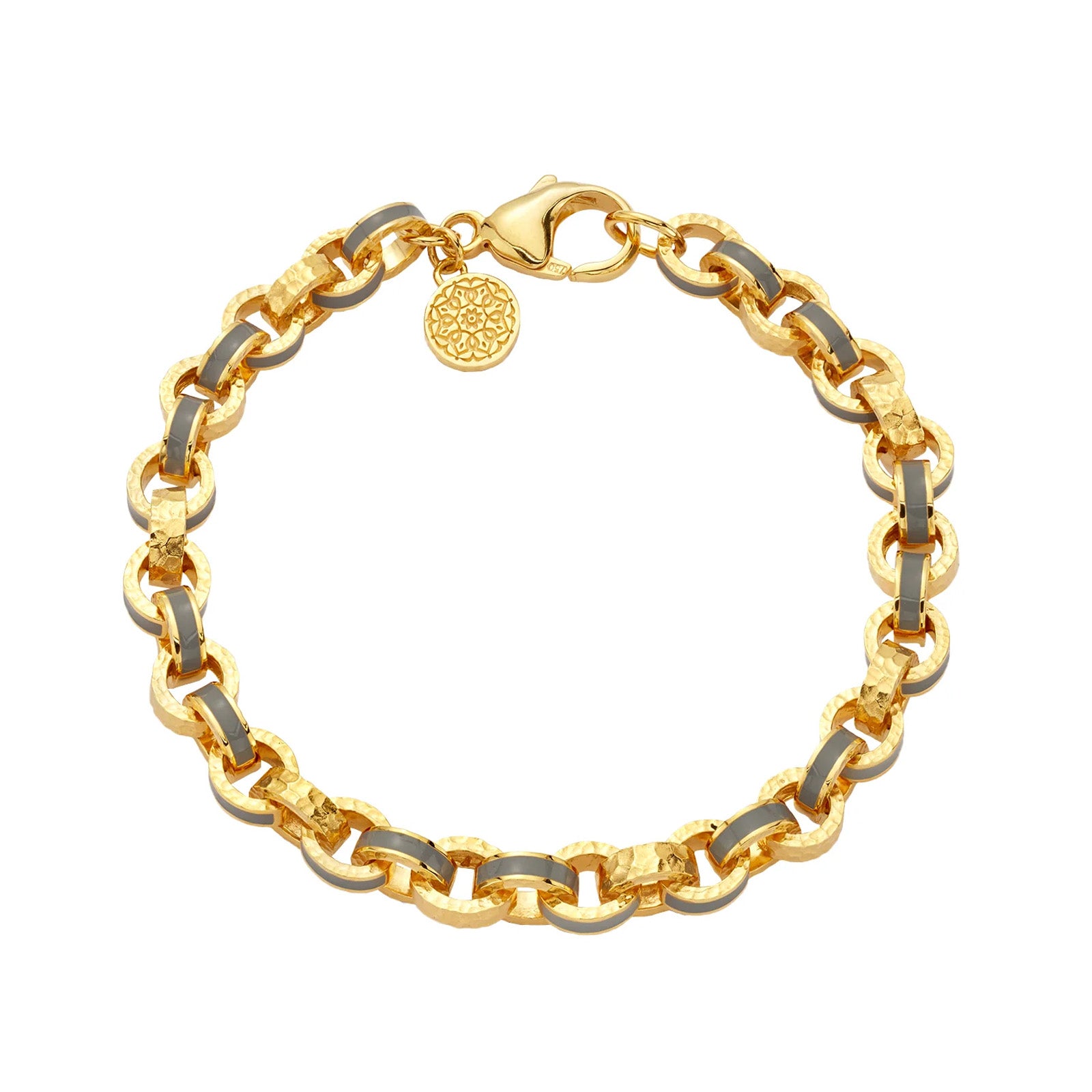 Buddha Mama Grey Enamel and Hammered Link Bracelet , top view