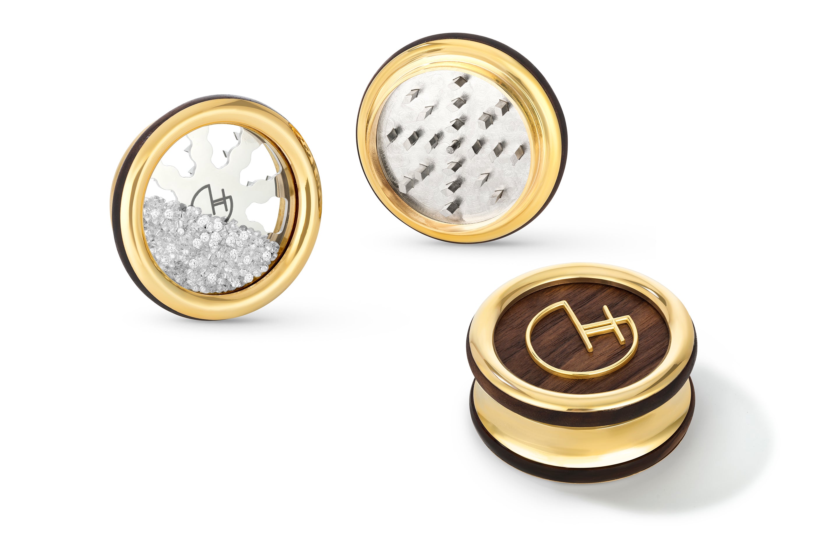 Cannabis Grinder with Cubic Zirconia Brass and Wood