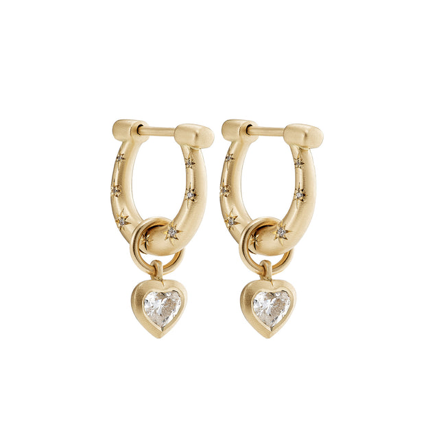 Cece Horseclip Hoops with Diamond Sweetheart Charms - Earrings - Broken English Jewelry