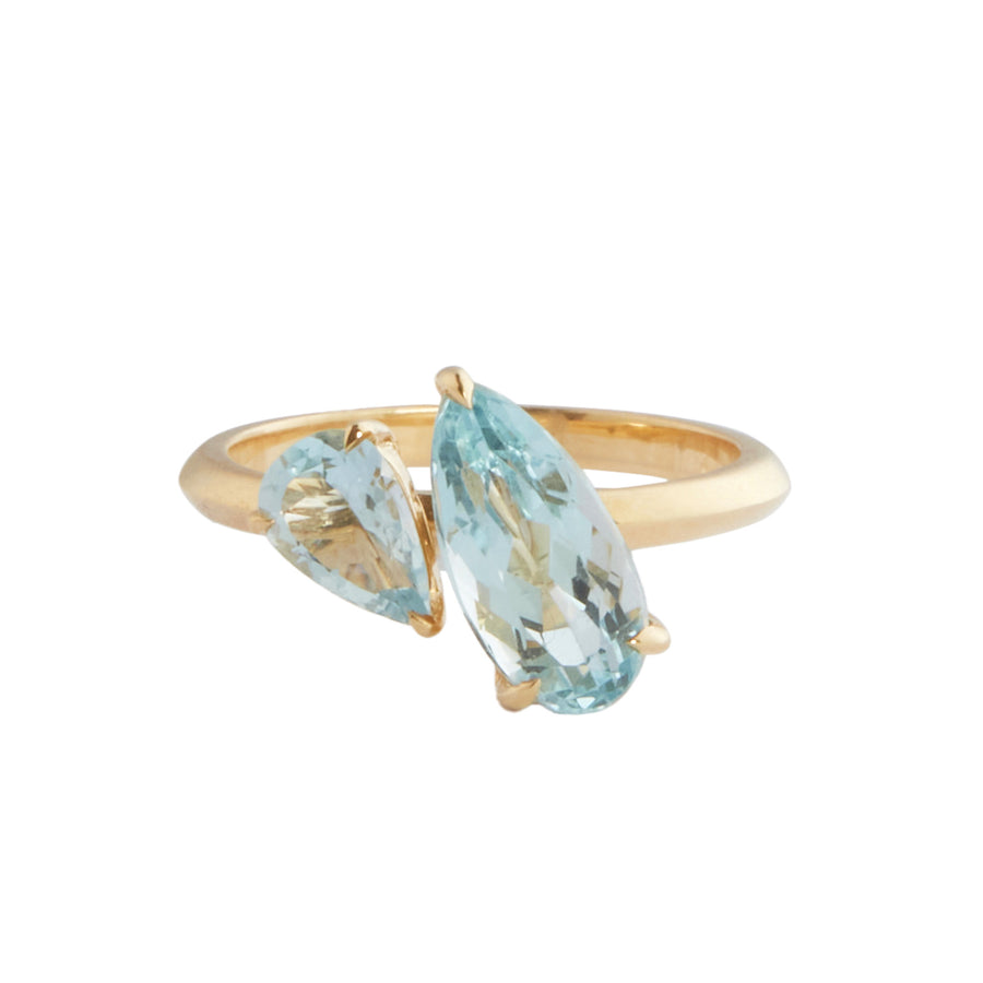 YI Collection Aquamarine Double Pear Ring - Rings - Broken English Jewelry front view