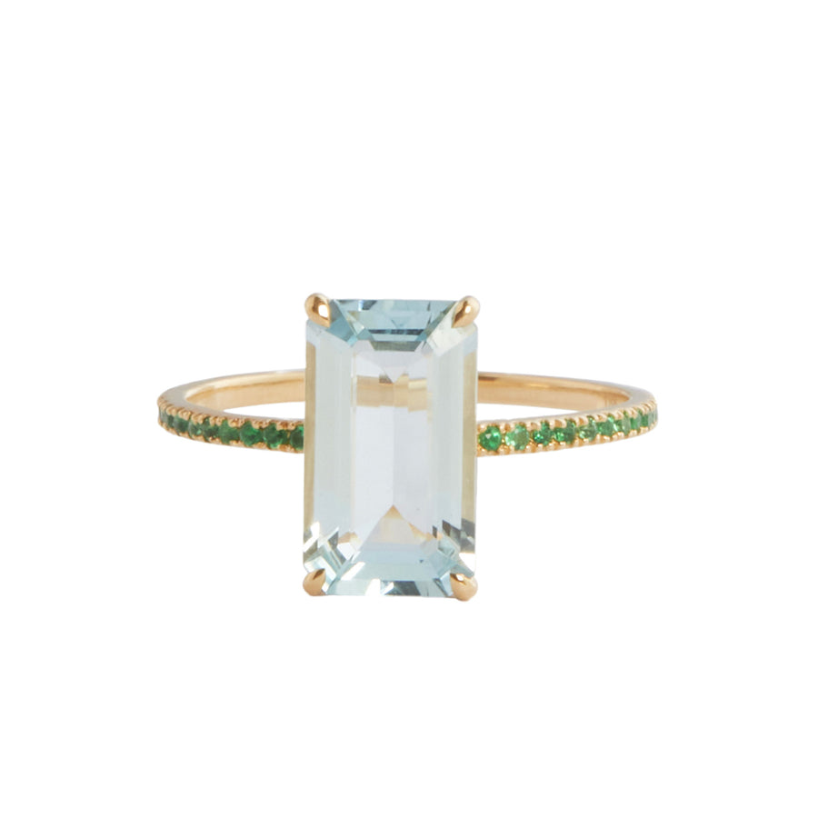 YI Collection Aquamarine and Emerald Spring Ring - Rings - Broken English Jewelry front view