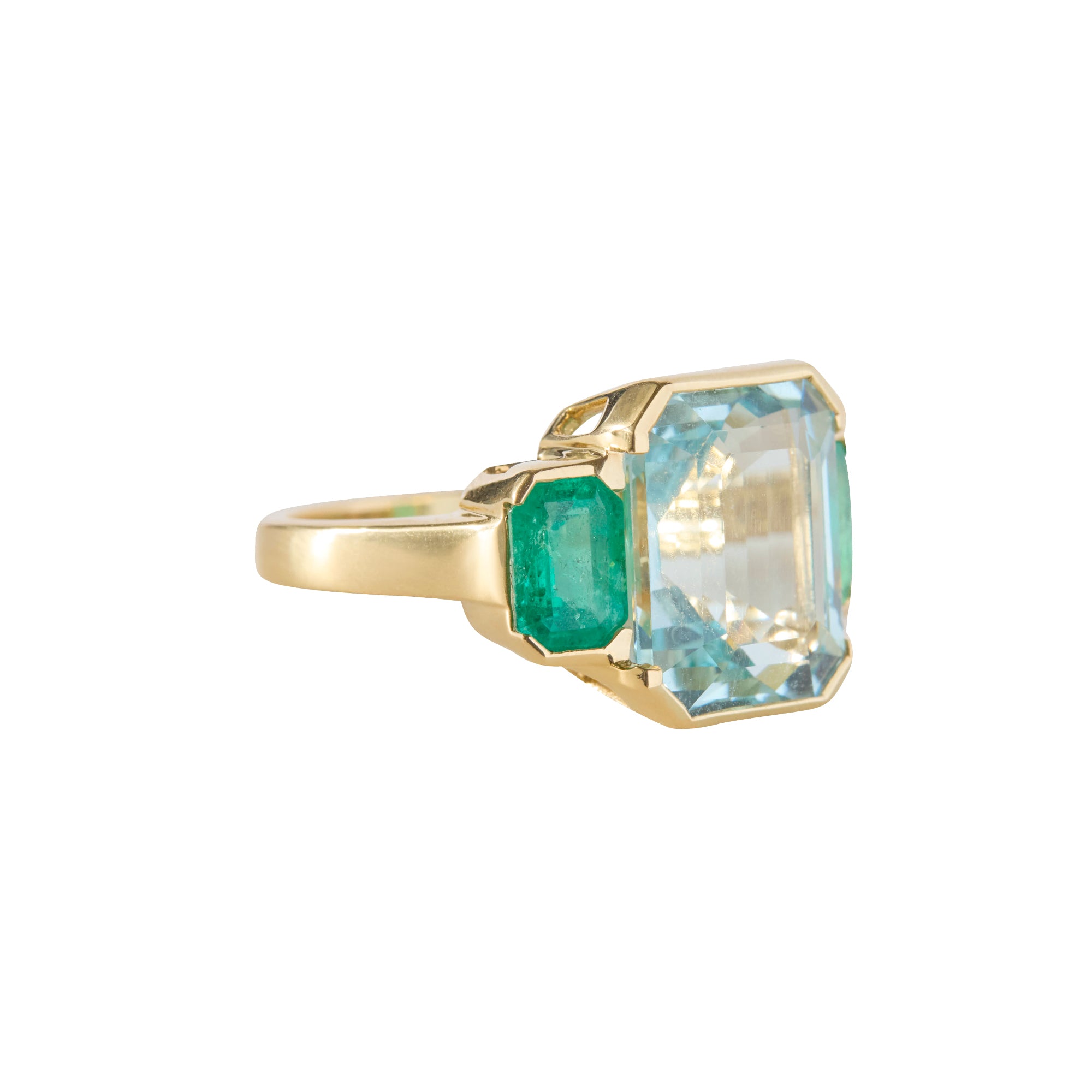 Aquamarine and Emerald Deco Spring Jumbo Ring