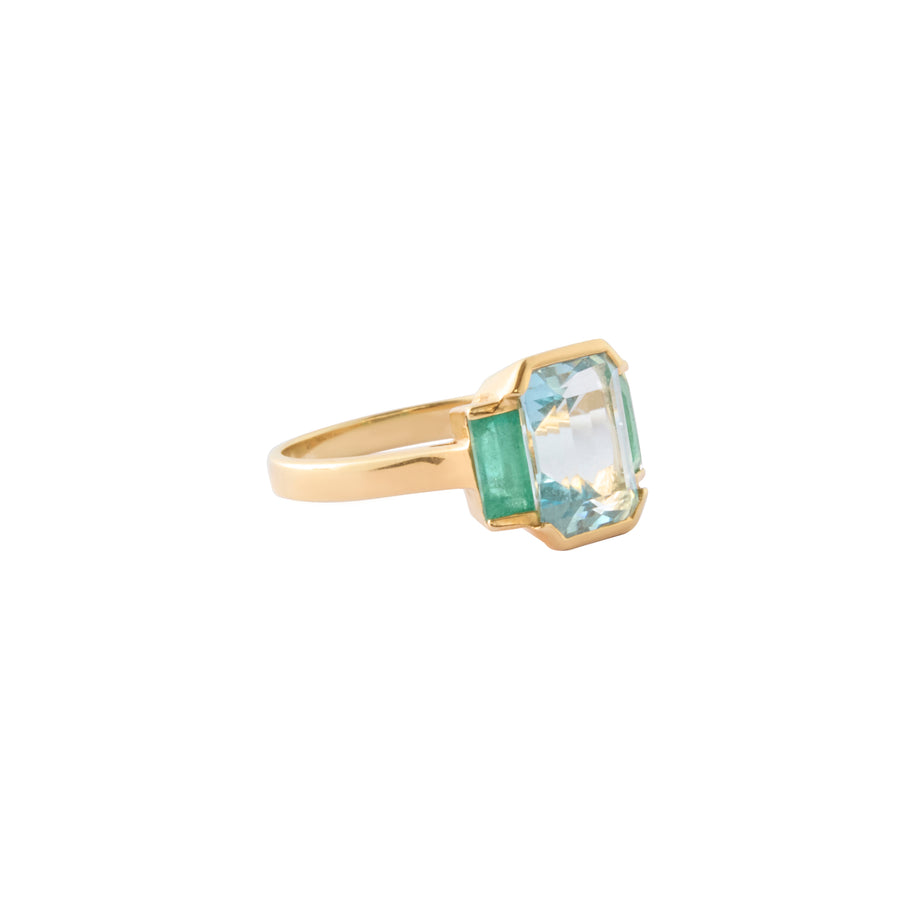 Tonal Deco Ring - Aquamarine & Emerald