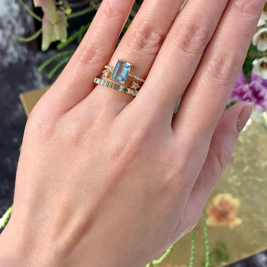YI Collection Aquamarine Petite Diamond Circle Ring - Rings - Broken English Jewelry on model