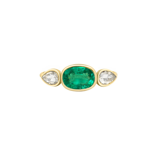 Emerald and Diamond Petal Ring - Main Img