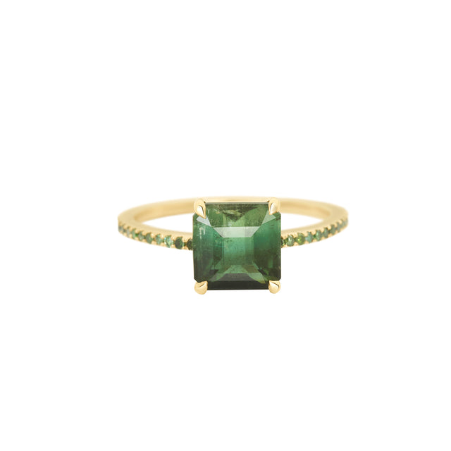 Green Tourmaline and Diamond Ombre Bar Ring