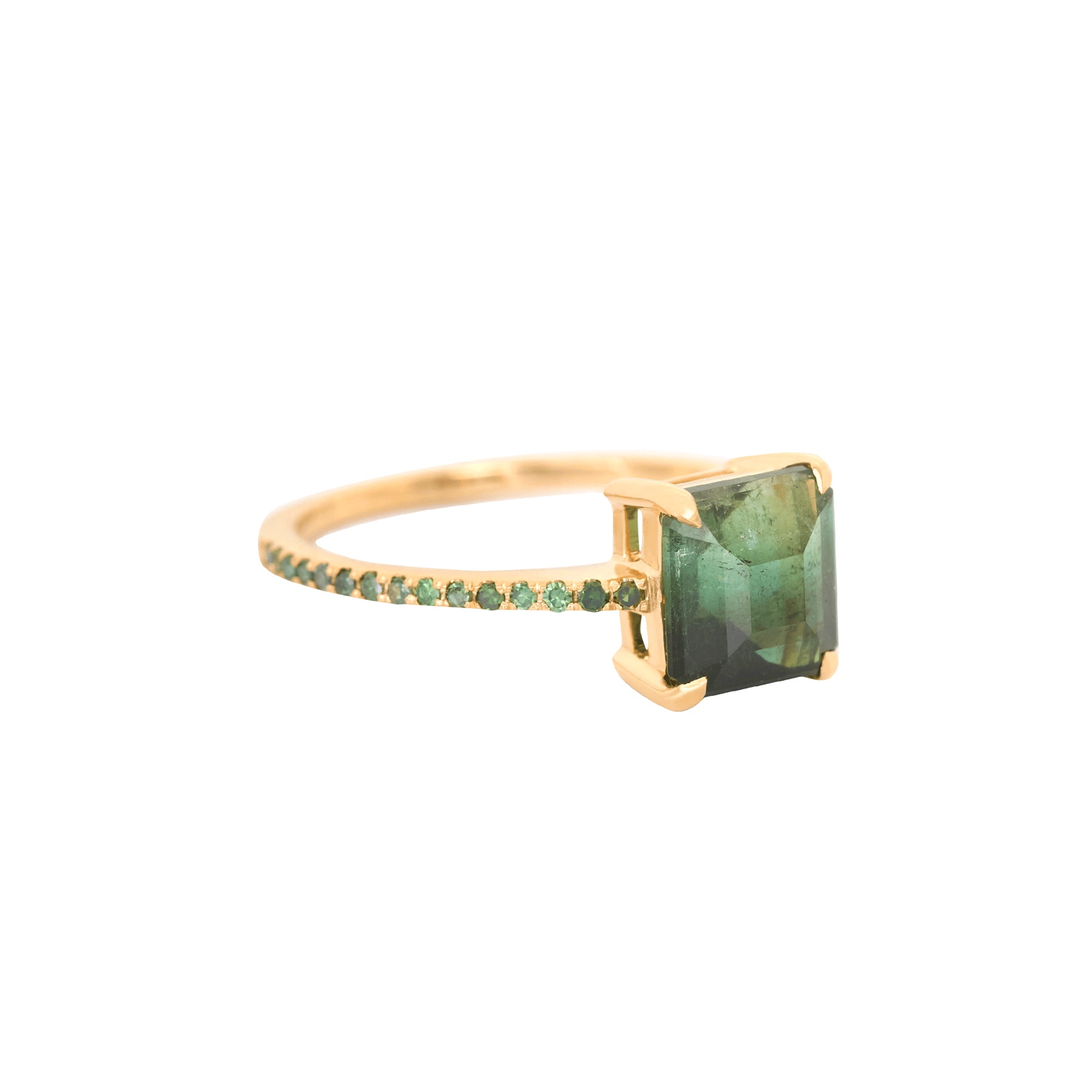 Green Tourmaline and Diamond Ombre Bar Ring