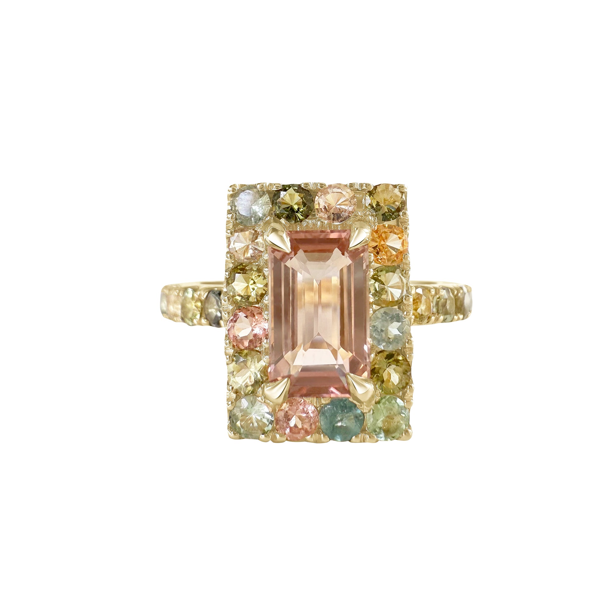 Peach Tourmaline and Multi Color Tourmaline Candy Ring