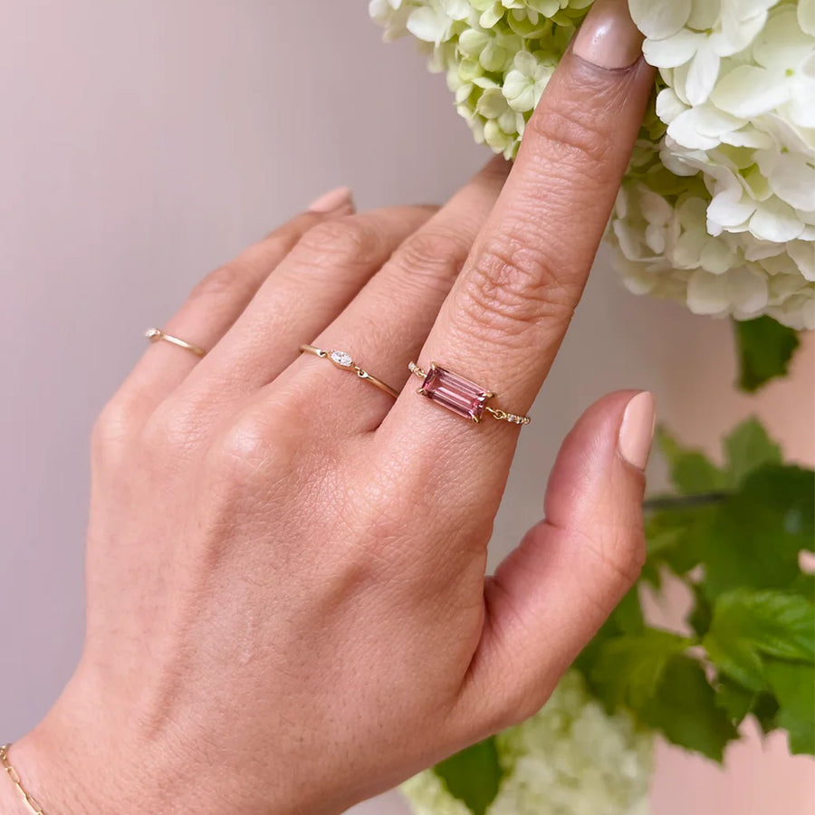 YI Collection Pink Tourmaline Petite Diamond Circle Ring - Rings - Broken English Jewelry on model